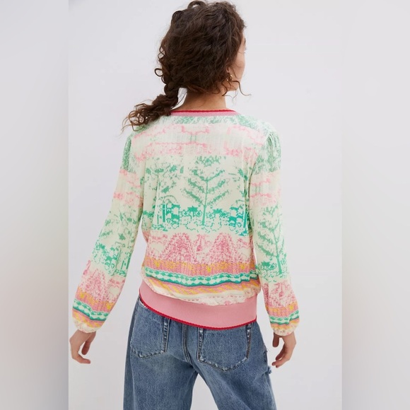 Aldo Martins Anthropologie Andalia Surplice Knit Pink Green Long Sleeve Top S - Picture 13 of 13